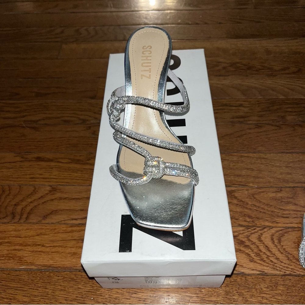 SCHUTZ Lauryn Slide Sandals Cristal Forro & Silver Women’s 5.5B Jewel Encrusted - Picture 10 of 16